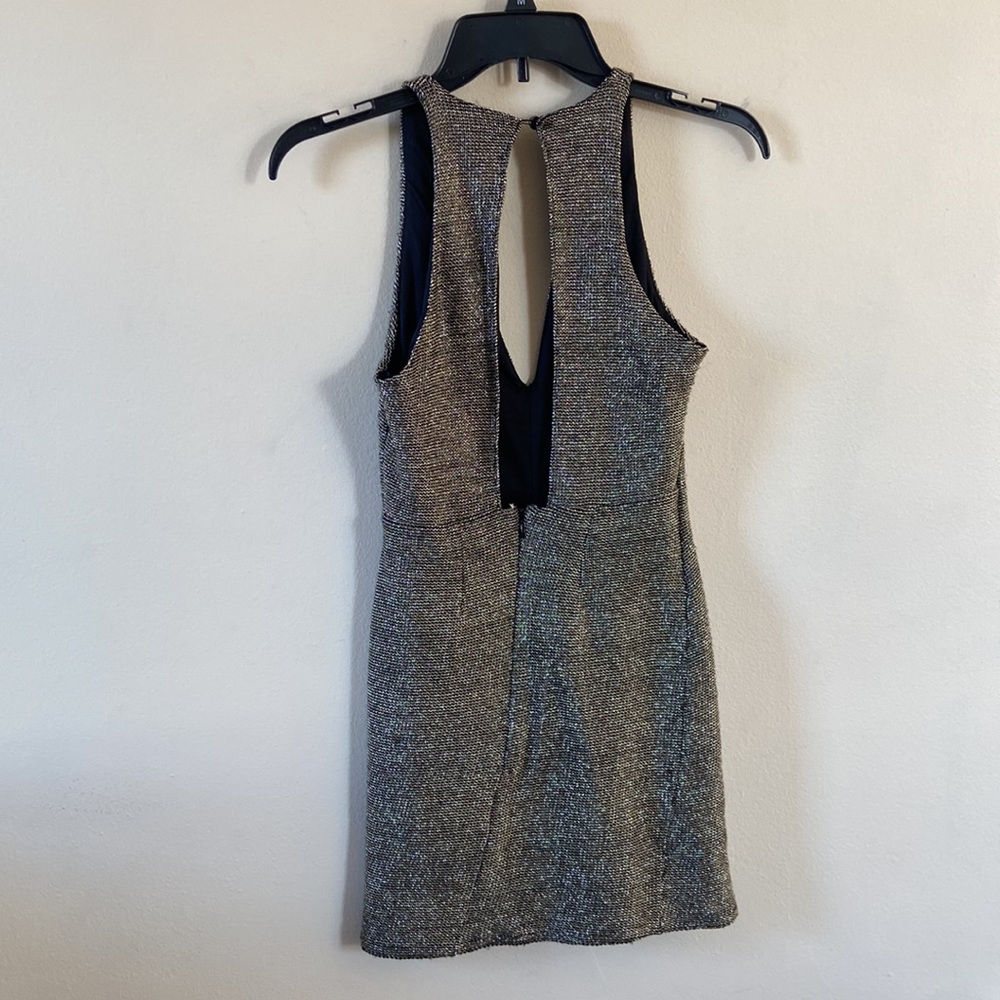 Topshop Black & Gold Metallic short sexy Mini Dress Cut out size 2 mesh halter - Picture 6 of 7